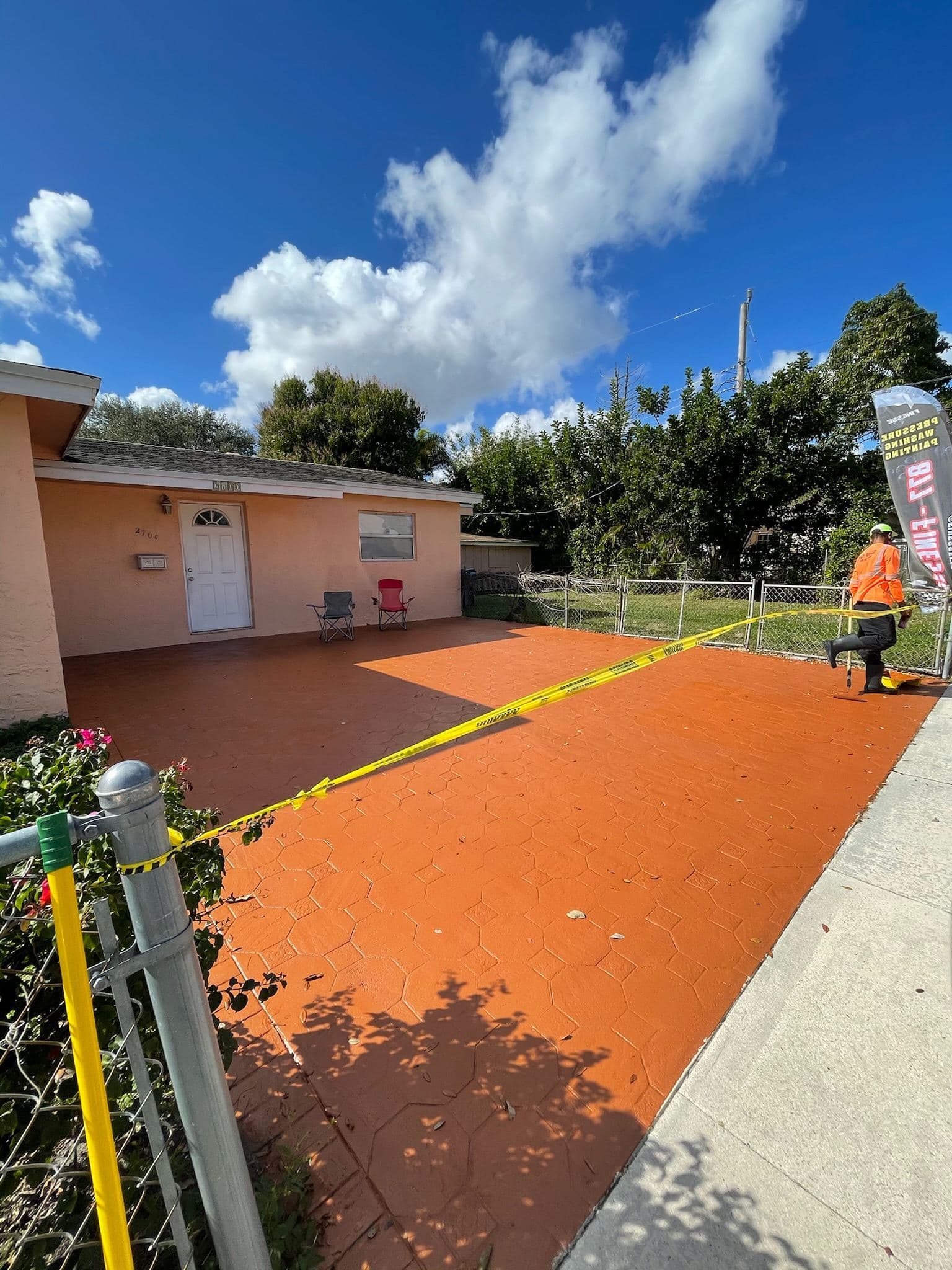 Crew cleaning a paver courtyard — Finesse Cleaning, South Florida