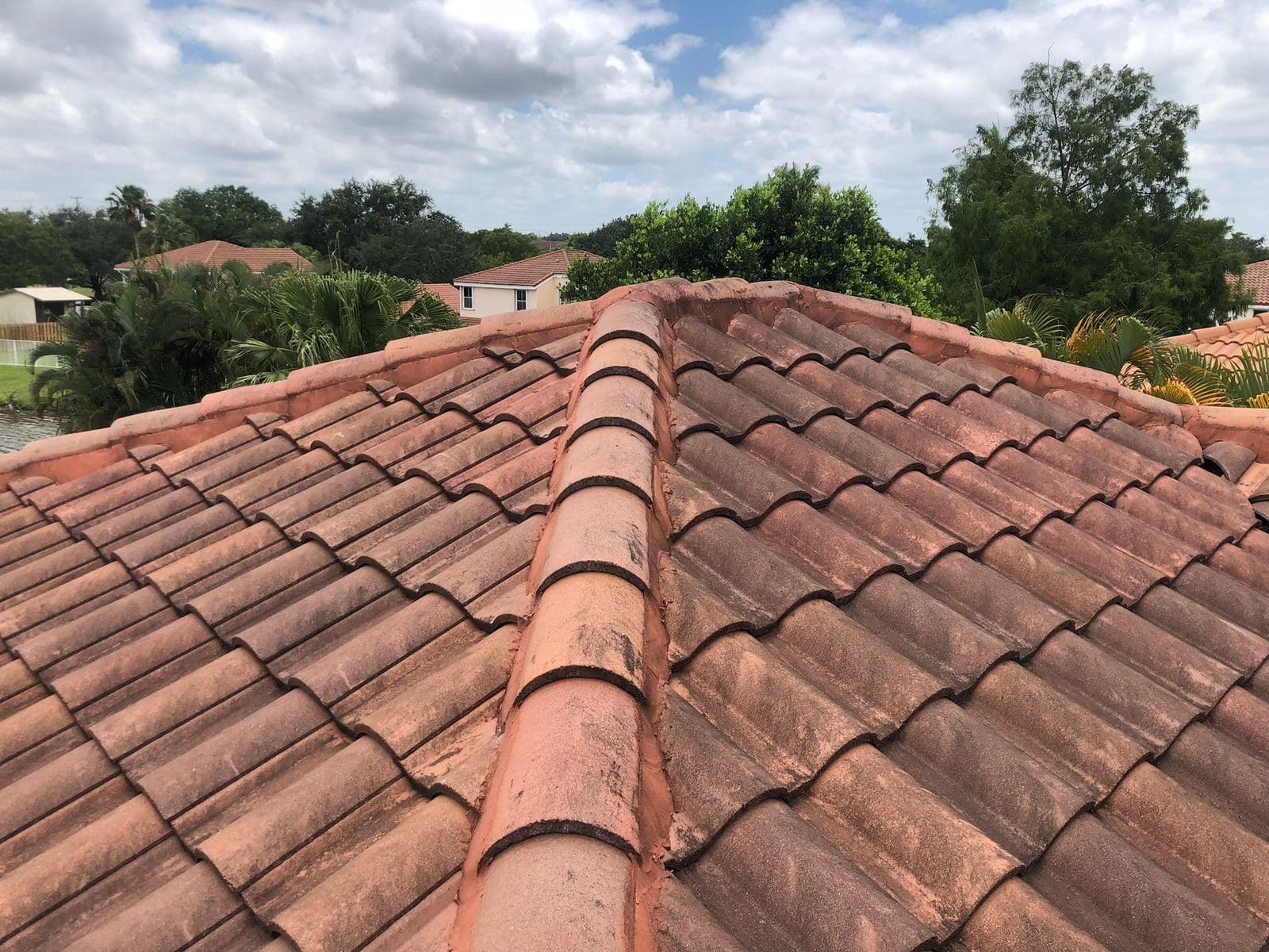Wide view of a clean tile roof — Finesse Cleaning, South Florida