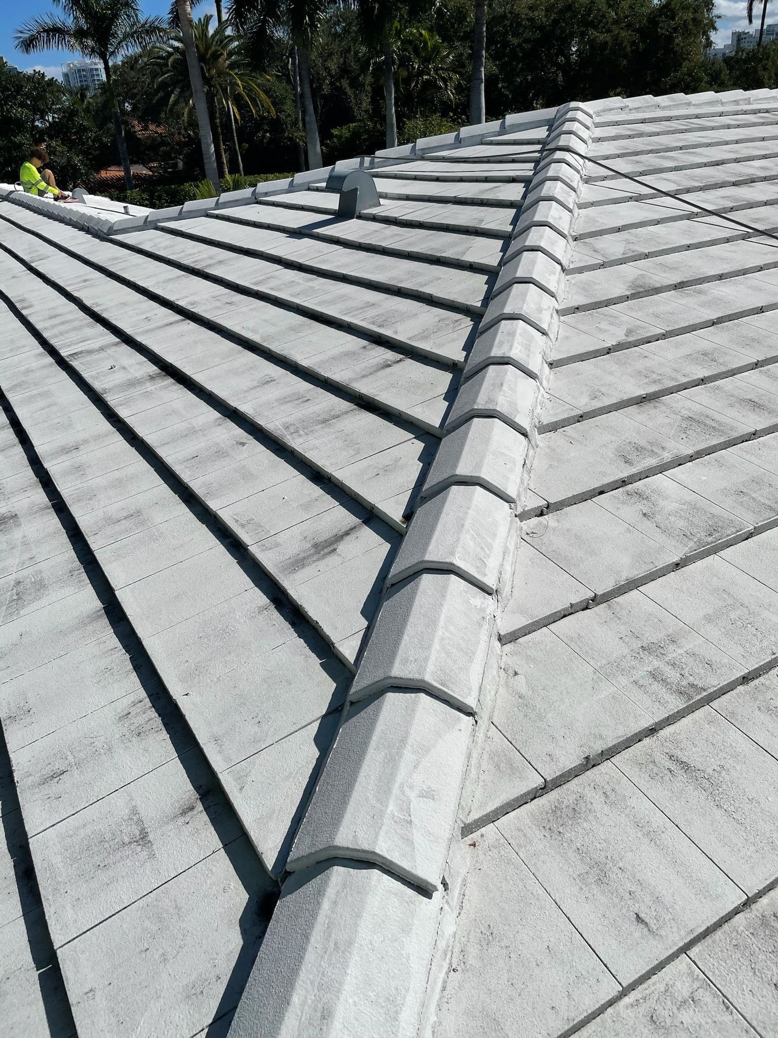 Flat roof close up after soft washing — Finesse Cleaning, South Florida